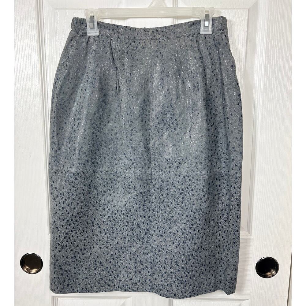 Terry Lewis Classic Luxuries Gray Genuine Leather Pencil Skirt Size S